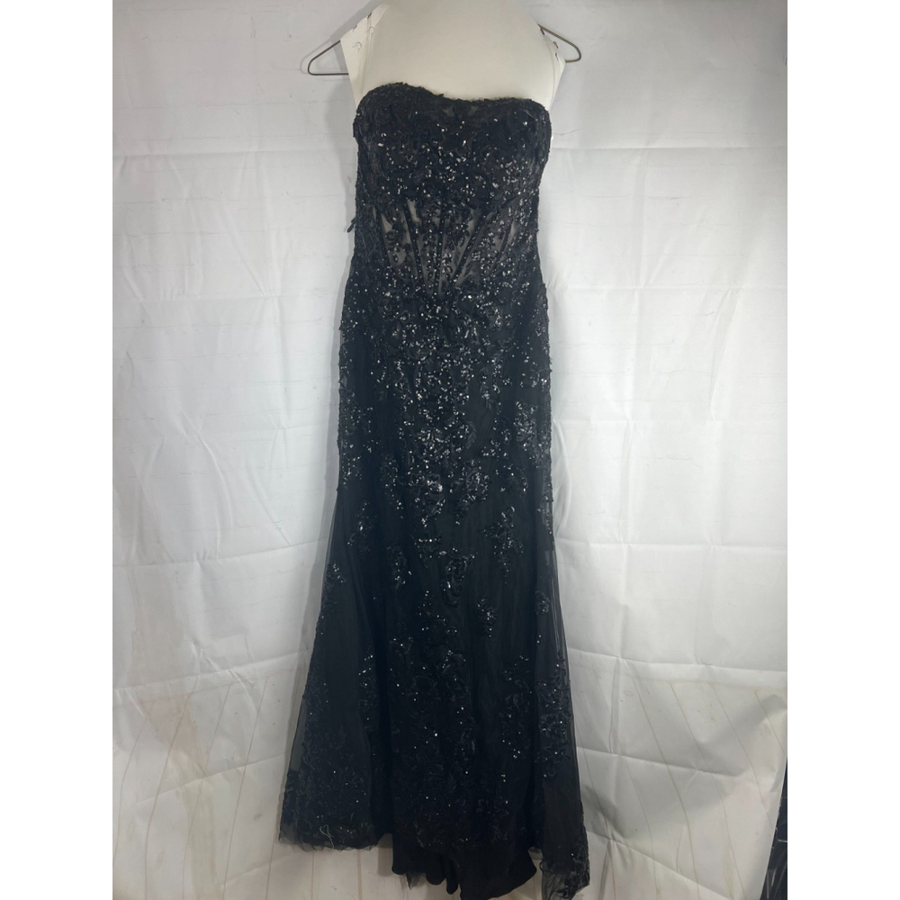 Women’s Morilee Madame Gardner Black Strapless Sequined Formal Dress Size 12